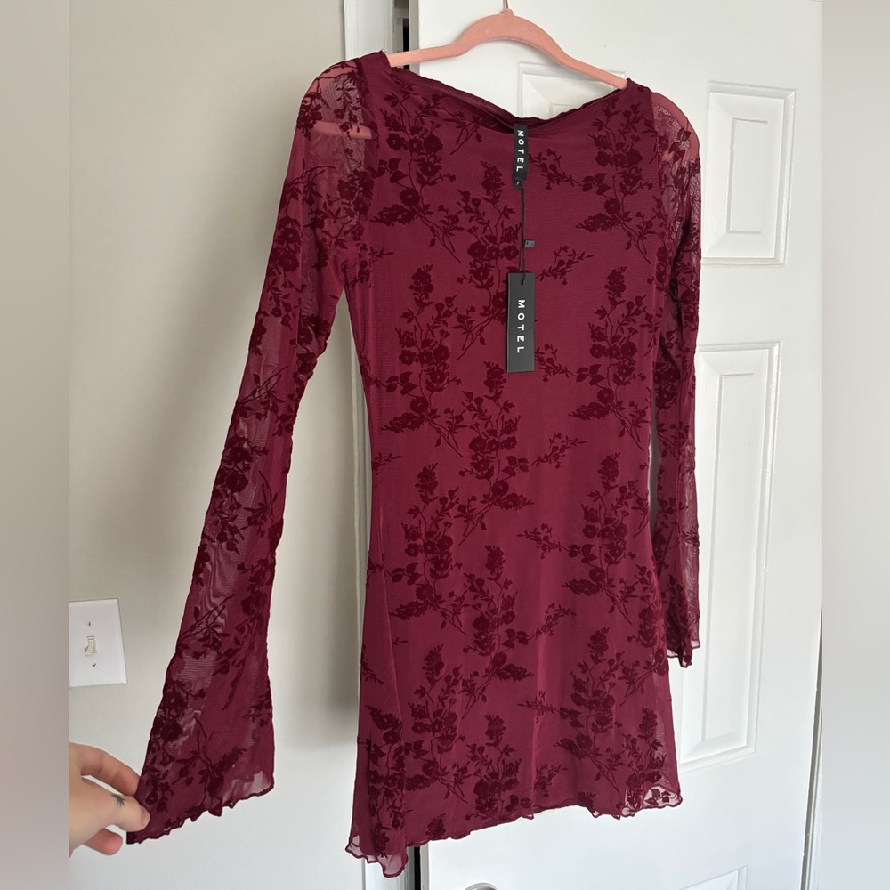 Maroon Floral Long Sleeve Dress